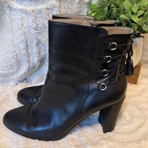Adrienne Vittadini Ankle Boots Black Leather Lace Up Heels Y2K Women's Sz 9.5